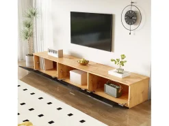 Mueble TV 180x35x30 cm - acabado brillante - con iluminación LED de 16 colores - montaje en pared - negro + natural