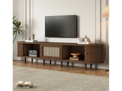 Mueble TV 180x40x40 cm - diseño ratán - pies ajustables - con 2 puertas - marrón