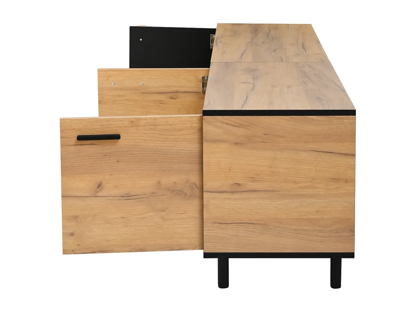 Mueble TV 180x32,5x50 cm con 3 puertas y un cajón - Color madera y negro
