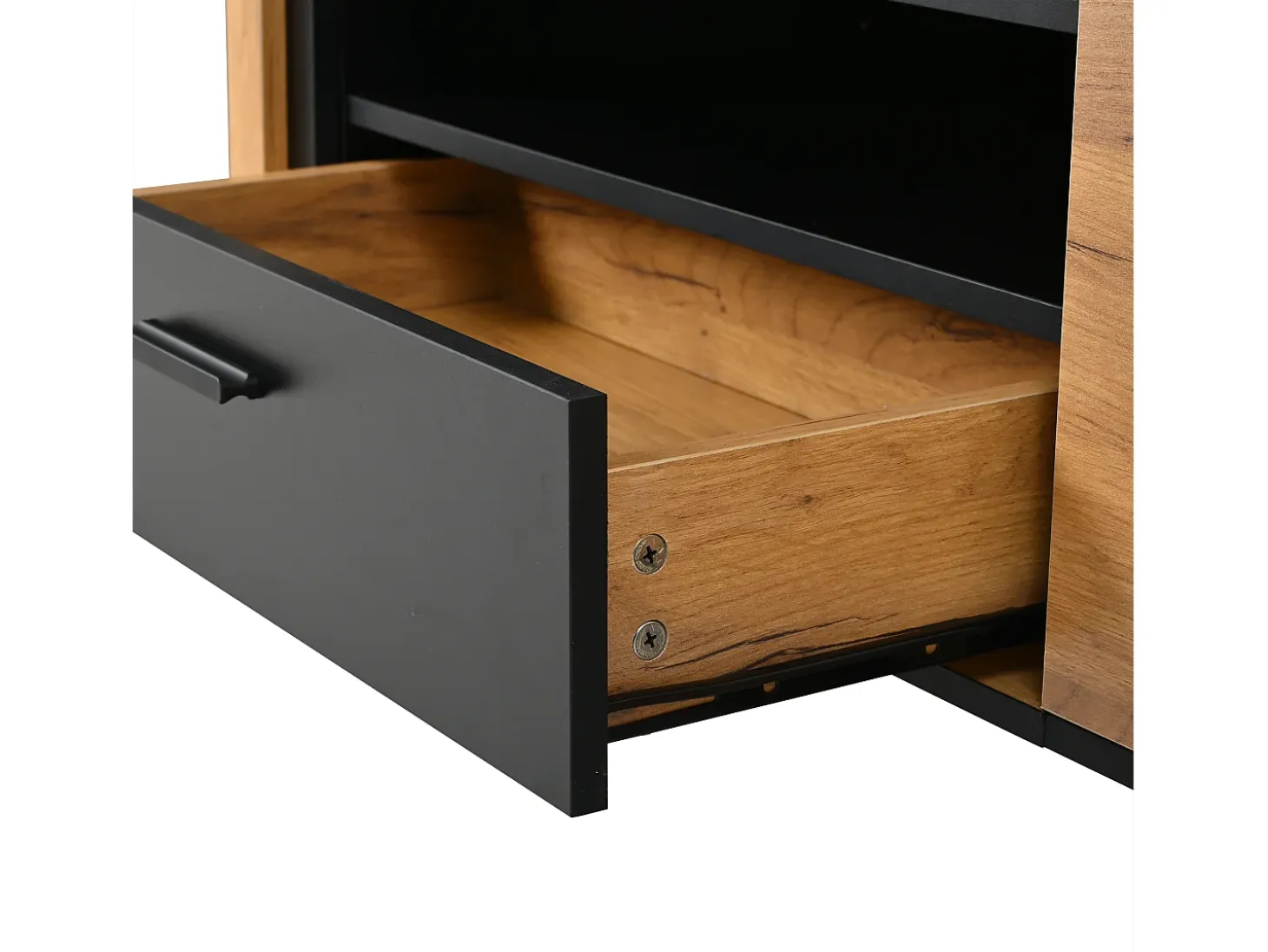 Mueble TV 180x32,5x50 cm con 3 puertas y un cajón - Color madera y negro