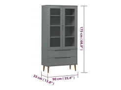 Mueble vitrina MOLDE madera maciza de pino gris 90x35x175 cm