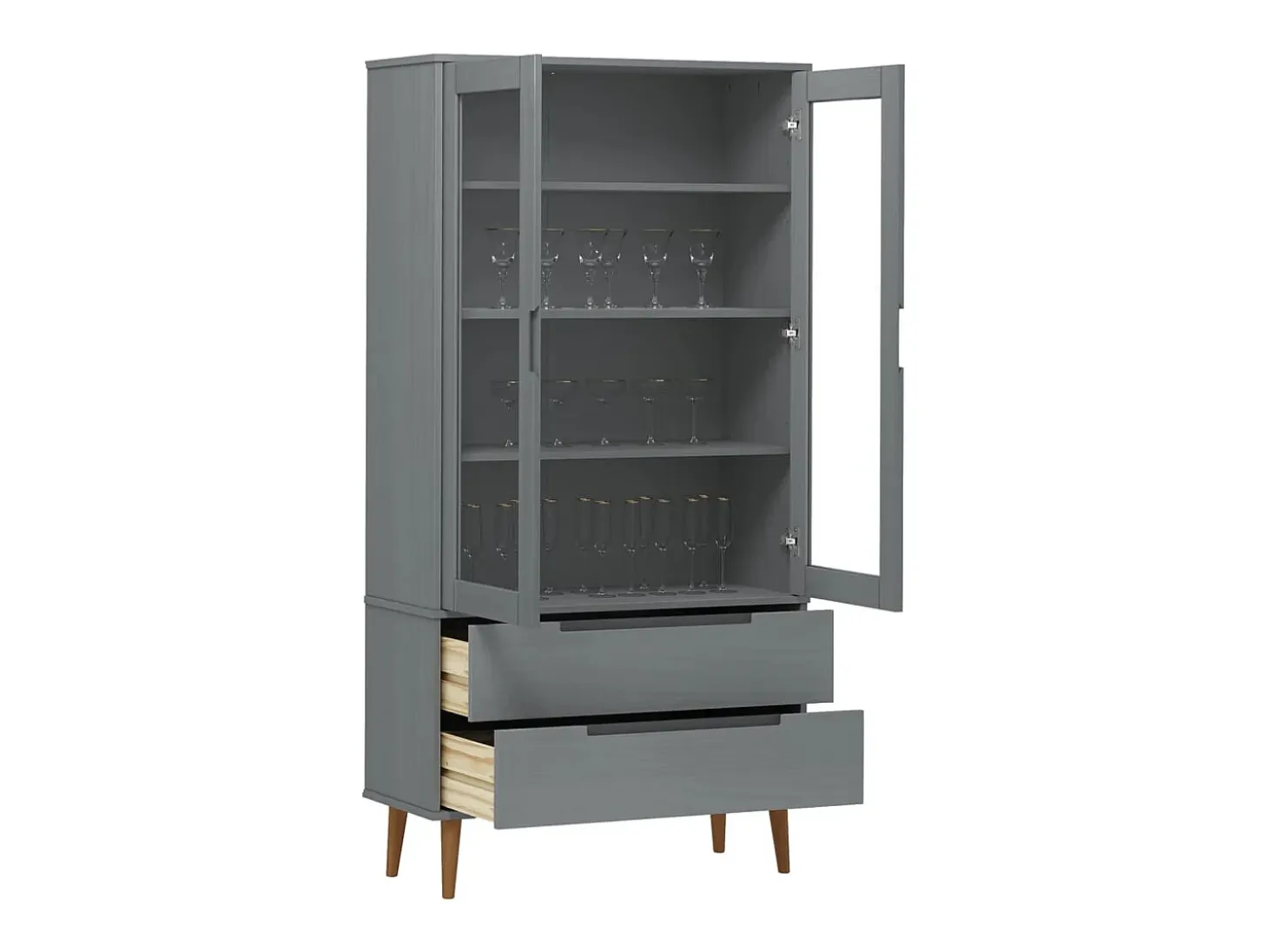 Mueble vitrina MOLDE madera maciza de pino gris 90x35x175 cm
