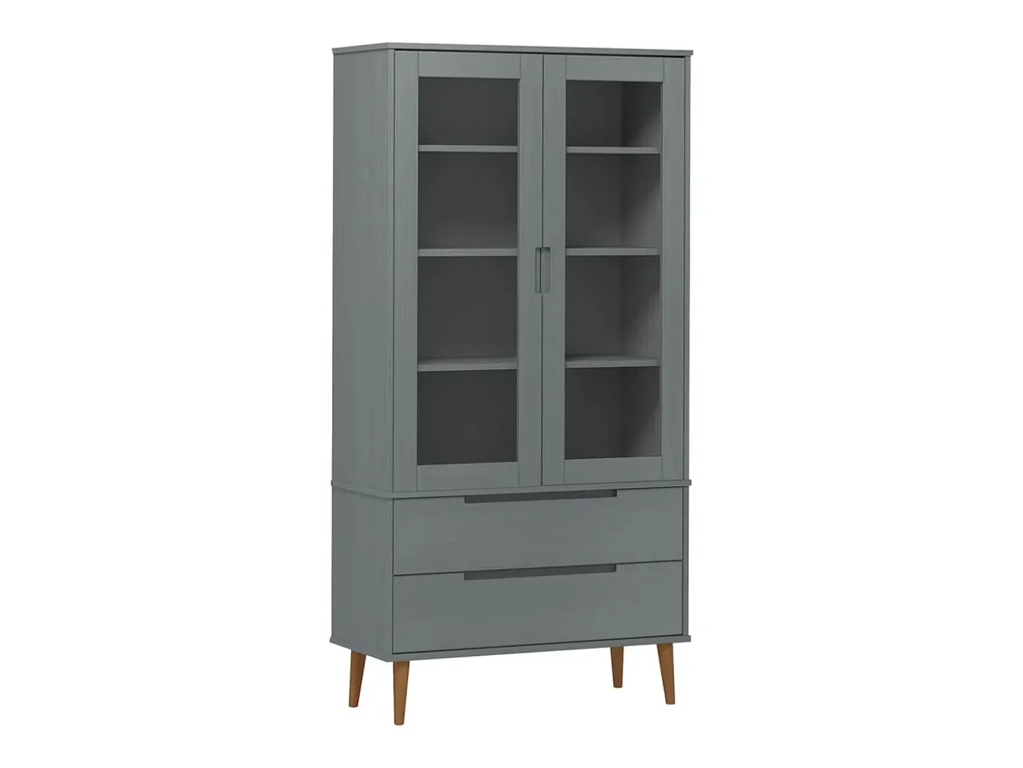 Mueble vitrina MOLDE madera maciza de pino gris 90x35x175 cm