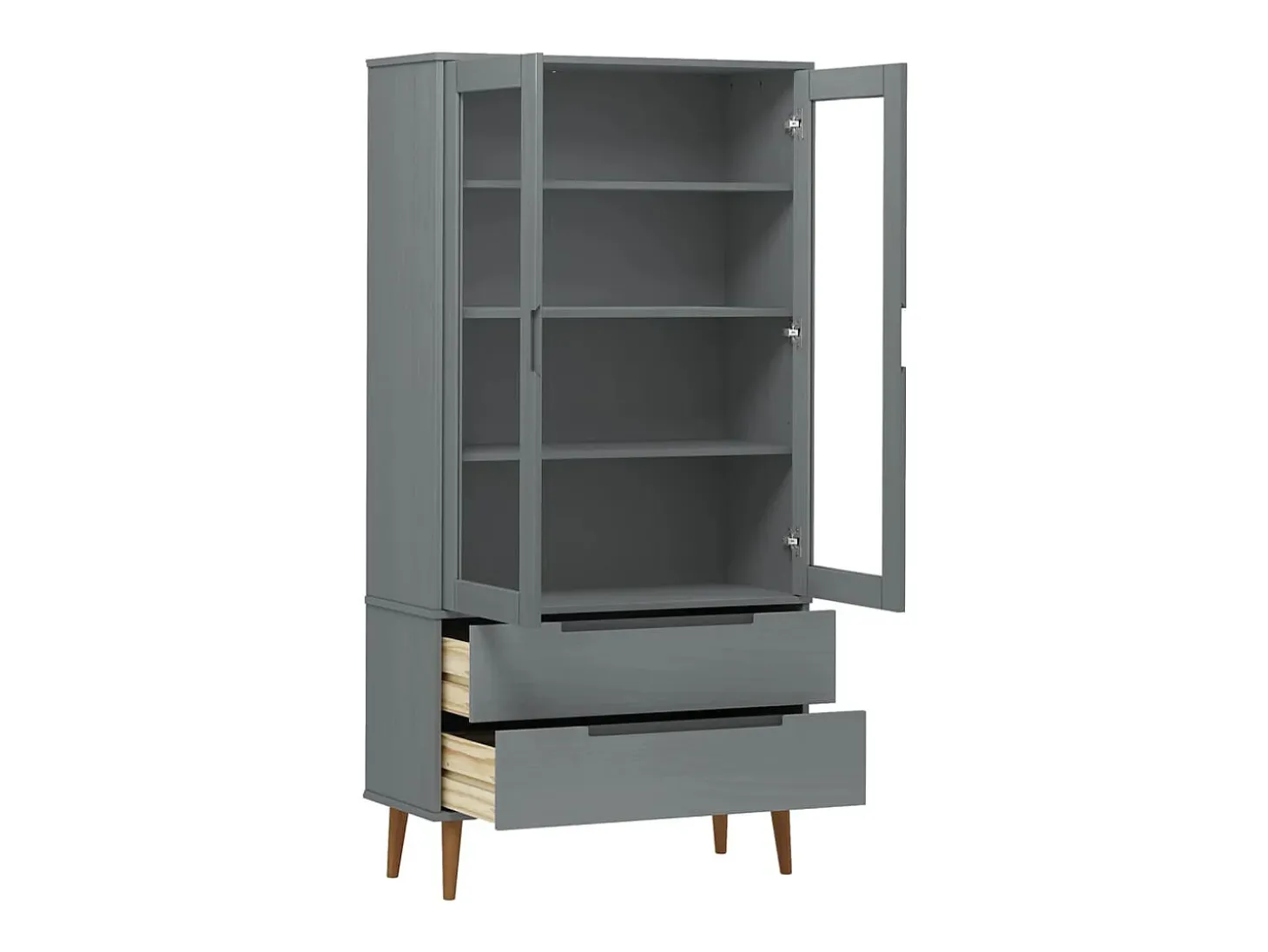 Mueble vitrina MOLDE madera maciza de pino gris 90x35x175 cm