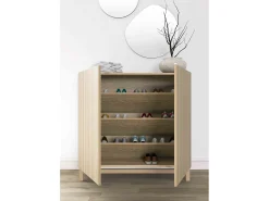 Mueble zapatero almacenaje - A90cm x L90cm x F27cm roble dorado puertas impresión vallado - Hanko