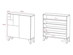 Mueble zapatero almacenaje - A87cm x L90cm x F27cm roble dorado patas negro – Bergen