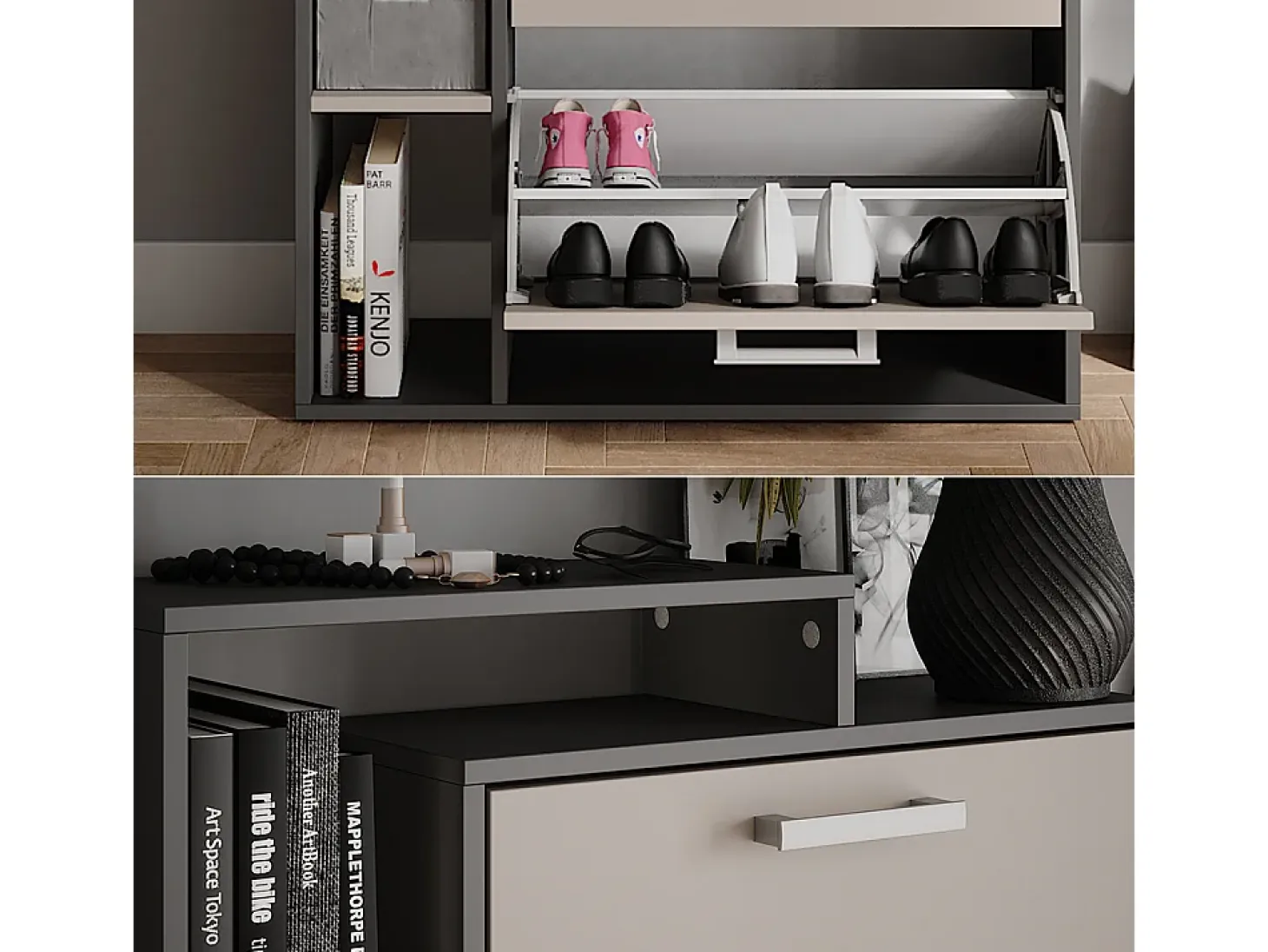 Mueble zapatero antracita/gris 80x24.2x166.1 orlando