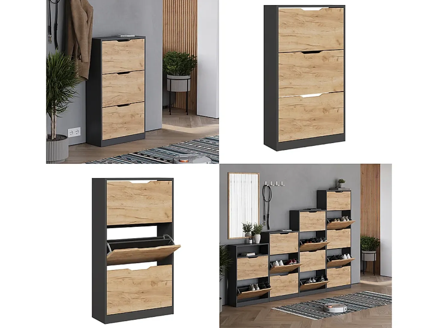 Mueble zapatero antracita/roble dorado 59x22x105 luca