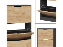 Mueble zapatero antracita/roble dorado 59x22x105 luca