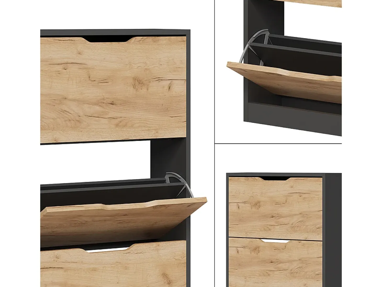 Mueble zapatero antracita/roble dorado 59x22x105 luca