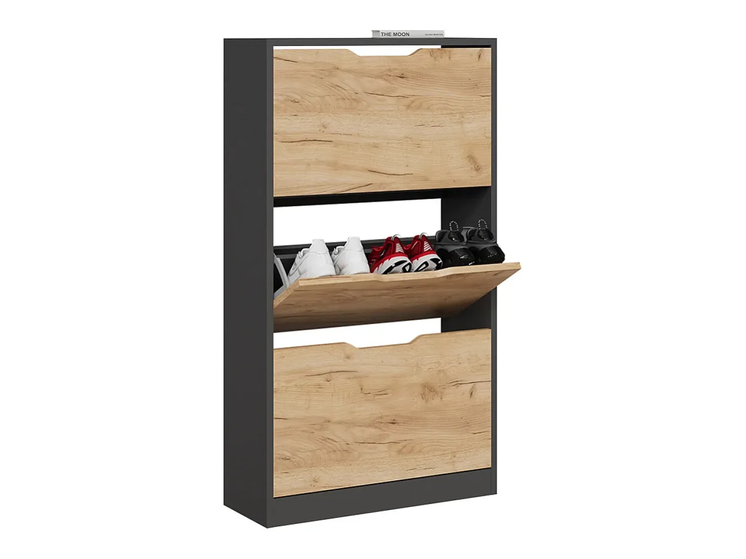 Mueble zapatero antracita/roble dorado 59x22x105 luca