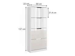 Mueble zapatero blanco/blanco alto brillo 59x22x137 luca
