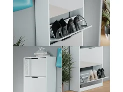 Mueble zapatero blanco/blanco alto brillo 59x22x137 luca