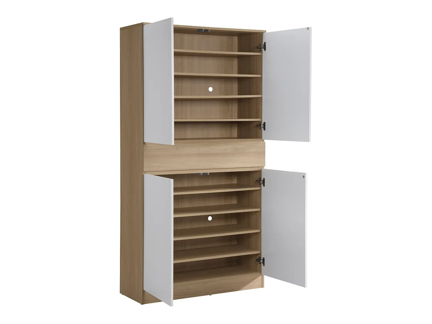 Mueble zapatero con 4 puertas y 1 cajón - Blanco y Natural - COVIANA