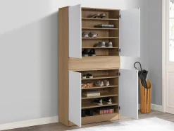 Mueble zapatero con 4 puertas y 1 cajón - Blanco y Natural - COVIANA