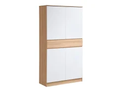 Mueble zapatero con 4 puertas y 1 cajón - Blanco y Natural - COVIANA