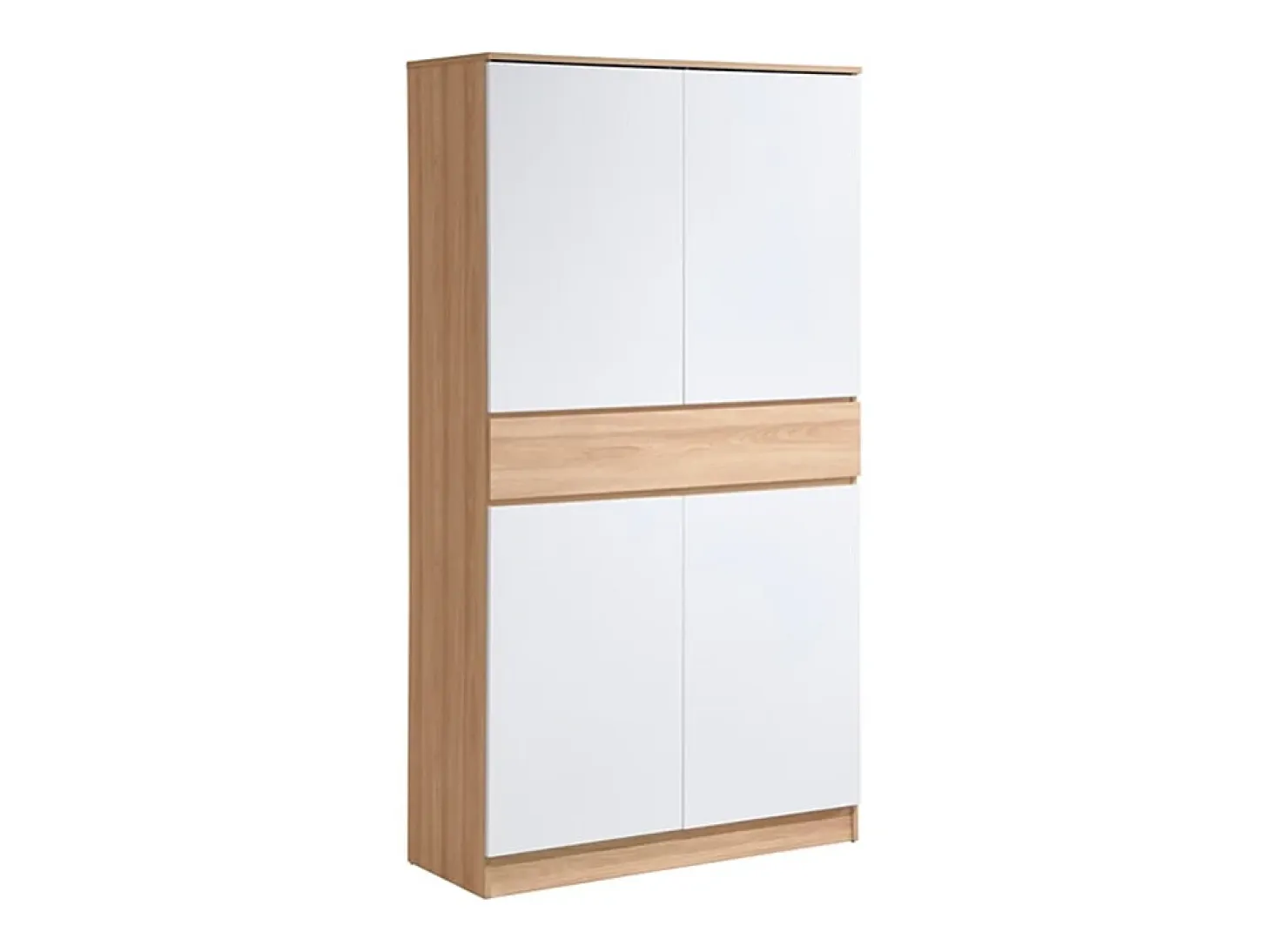 Mueble zapatero con 4 puertas y 1 cajón - Blanco y Natural - COVIANA