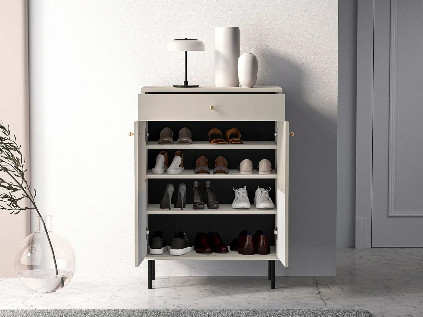 Mueble zapatero con cajón 68 cm - beige - CALETTO