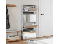 Mueble zapatero con espejo 4 niveles gris hormigón 63x17x134 cm ES265978