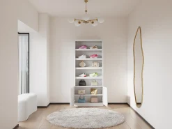 Mueble zapatero de 5 estantes y 2 puertas con luces LED en MDF - Blanco - DOLMINA