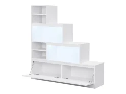 Mueble zapatero de 2 puertas y 6 compartimentos con luces LED en MDF - Blanco - LOVILA
