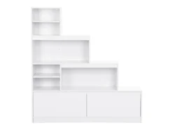 Mueble zapatero de 2 puertas y 6 compartimentos con luces LED en MDF - Blanco - LOVILA