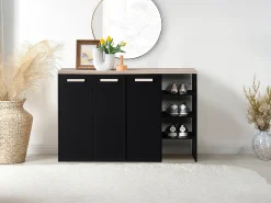 Mueble zapatero de 3 puertas y 3 estantes - Blanco y Natural claro - SKAIDO