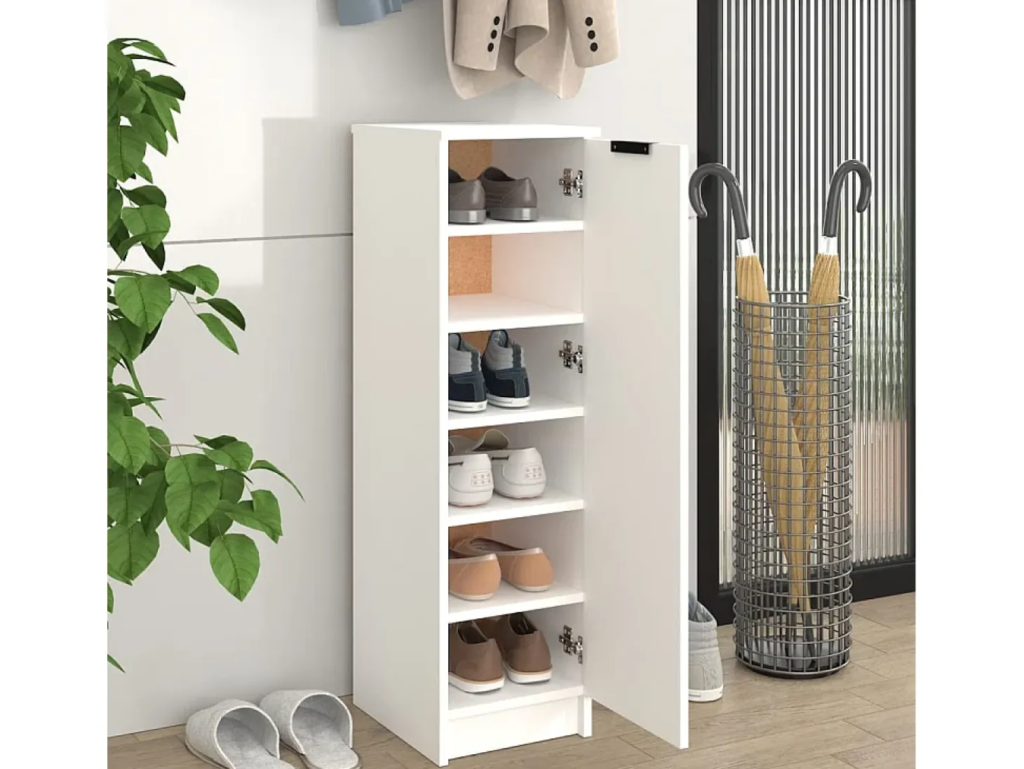 Mueble zapatero de madera contrachapada blanco 30x35x100 cm ES989390