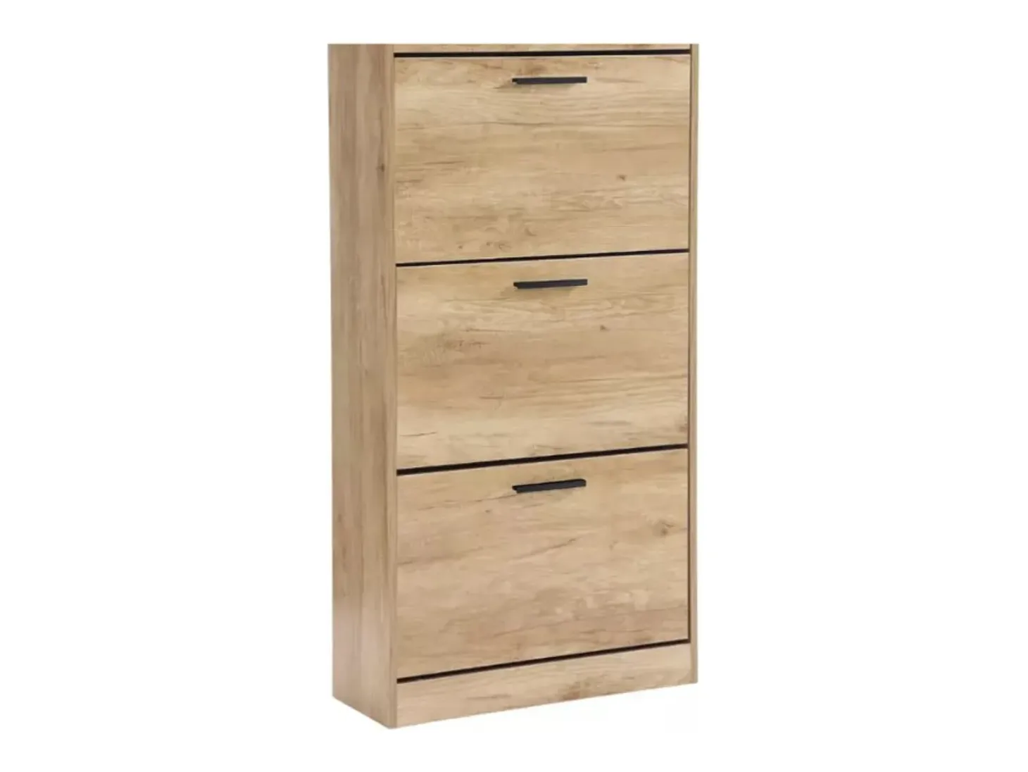 Mueble zapatero de madera de roble 63x24x115cm, 3 puertas plegables, doble fondo, para entrada, muebles bajos - ZIK
