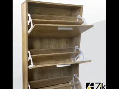 Mueble zapatero de madera de roble 63x24x115cm, 3 puertas plegables, doble fondo, para entrada, muebles bajos - ZIK