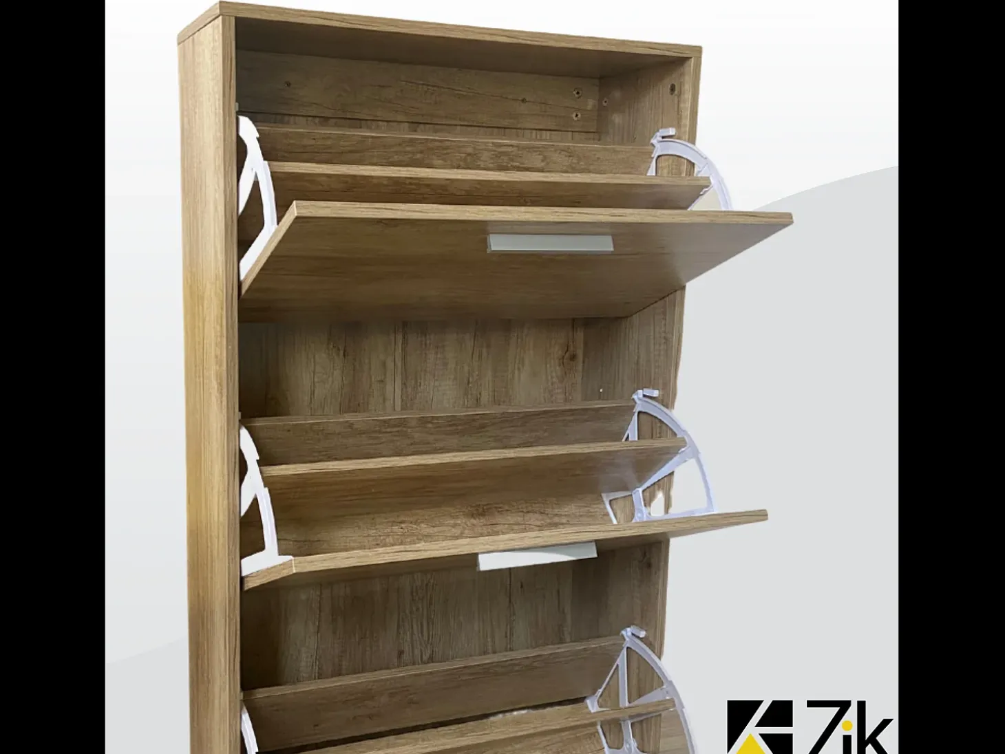 Mueble zapatero de madera de roble 63x24x115cm, 3 puertas plegables, doble fondo, para entrada, muebles bajos - ZIK