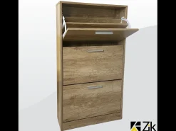 Mueble zapatero de madera de roble 63x24x115cm, 3 puertas plegables, doble fondo, para entrada, muebles bajos - ZIK