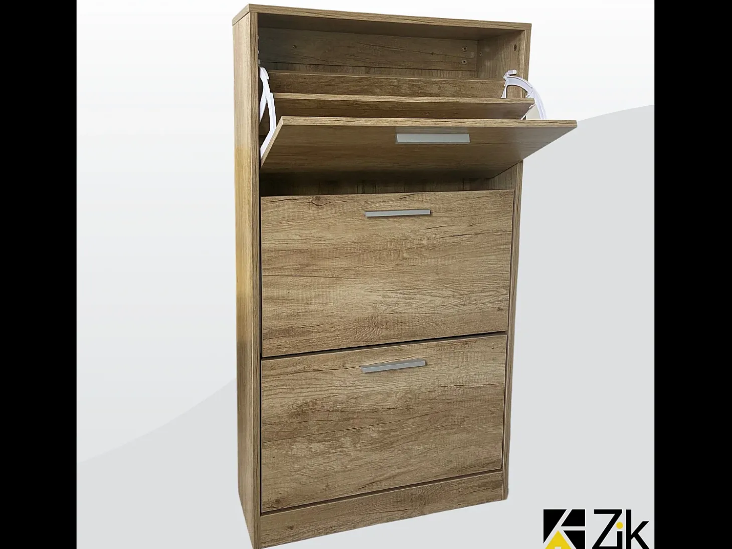 Mueble zapatero de madera de roble 63x24x115cm, 3 puertas plegables, doble fondo, para entrada, muebles bajos - ZIK