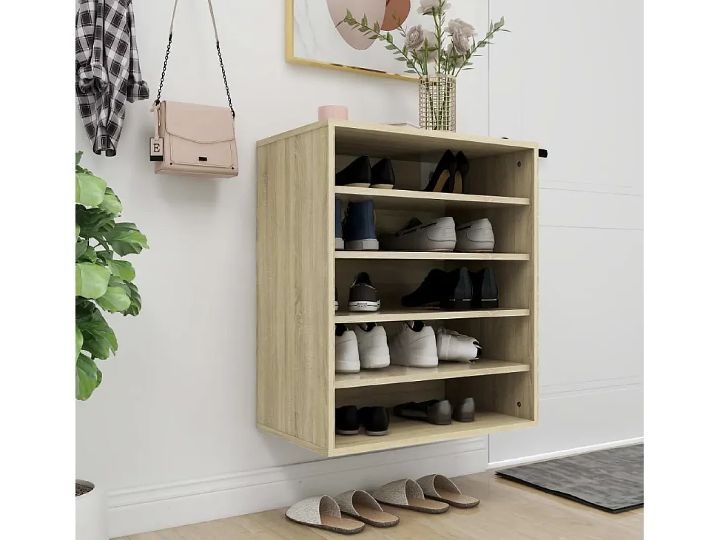 Mueble zapatero de madera contrachapada color roble 60x35x70 cm ES309666