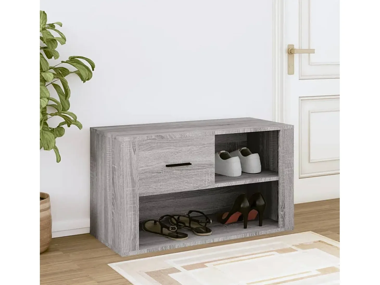 Mueble zapatero de madera contrachapada gris Sonoma 80x35x45 cm ES580563