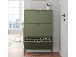Mueble zapatero de metal verde caqui de 3 puertas MARION - HAPPY GARDEN