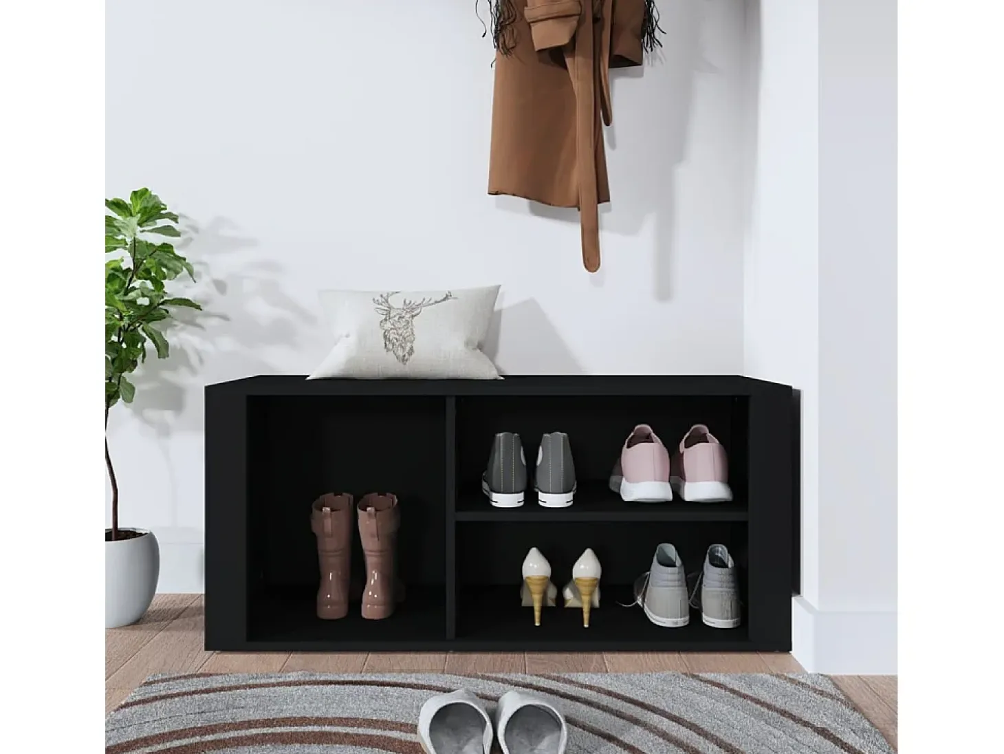 Mueble zapatero madera contrachapada negro 100x35x45 cm ES155297