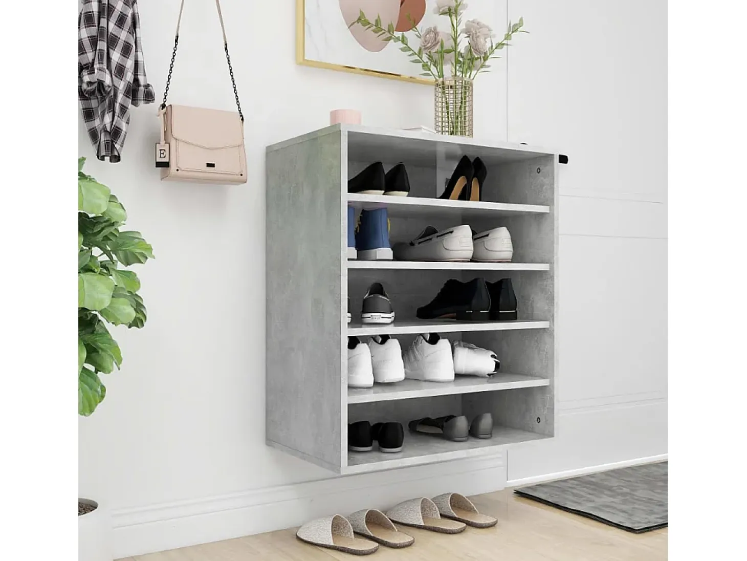 Mueble zapatero madera contrachapada gris hormigón 60x35x70 cm ES704457