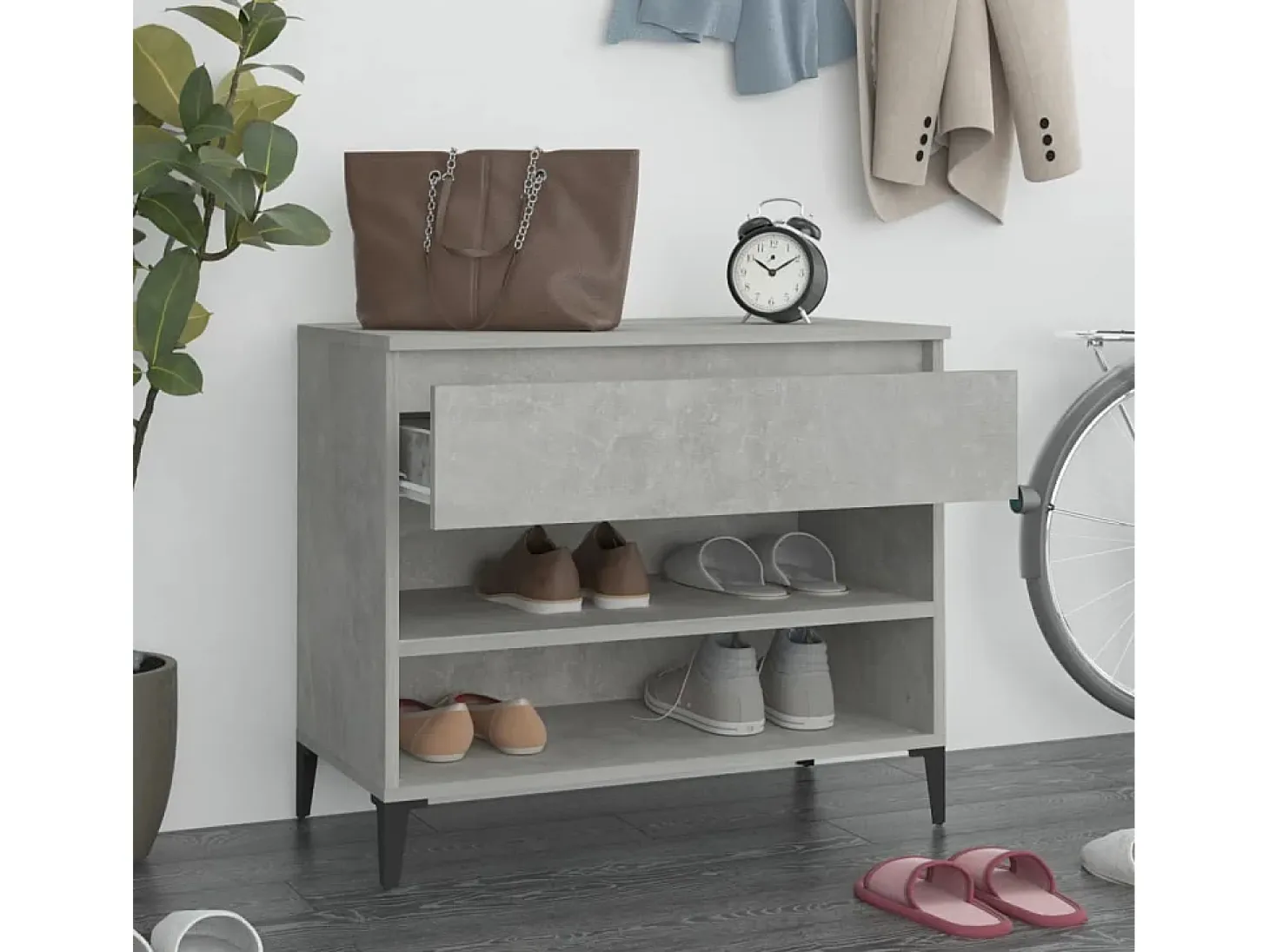Mueble zapatero madera contrachapada gris hormigón 70x36x60 cm ES176248