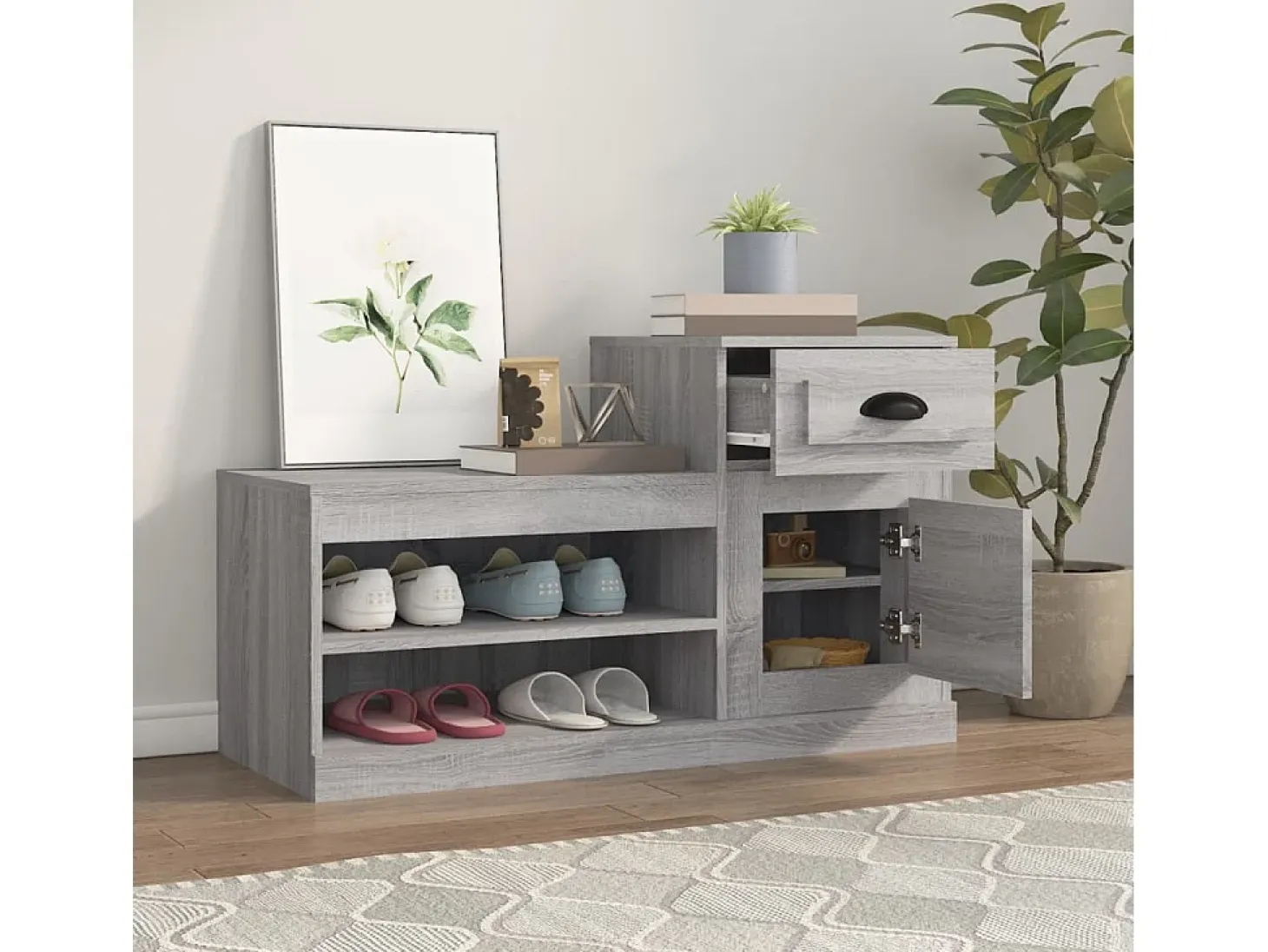Mueble zapatero madera contrachapada gris Sonoma 100x42x60 cm ES675661