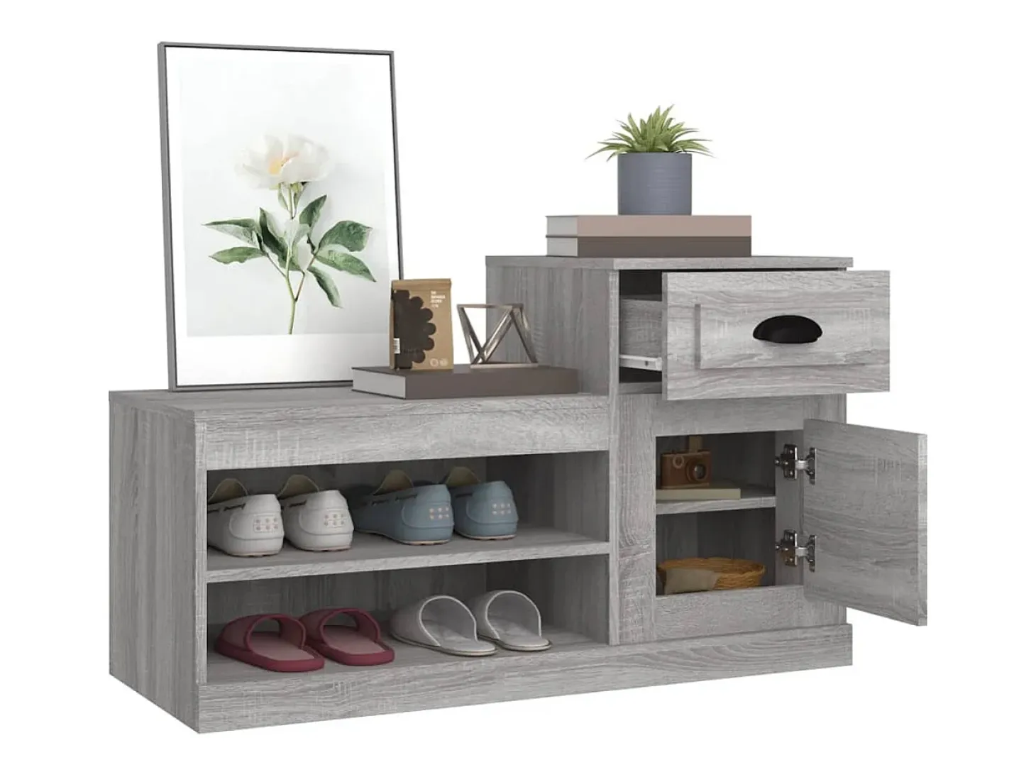 Mueble zapatero madera contrachapada gris Sonoma 100x42x60 cm ES675661