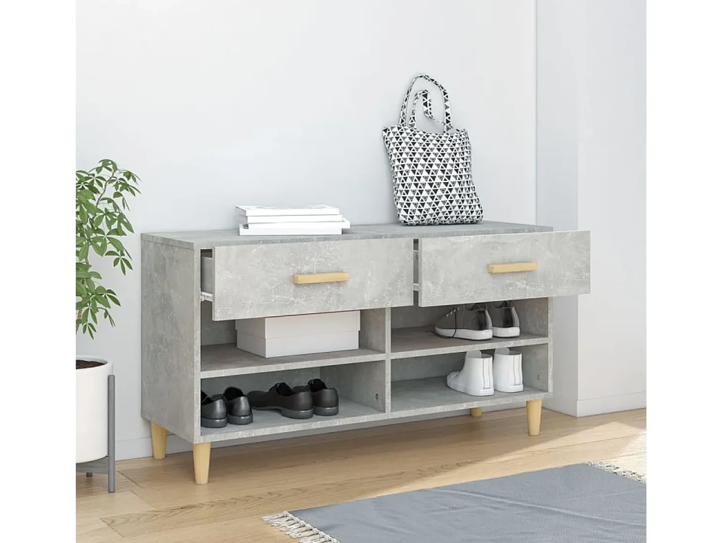 Mueble zapatero madera contrachapada gris hormigón 102x35x55 cm ES890507