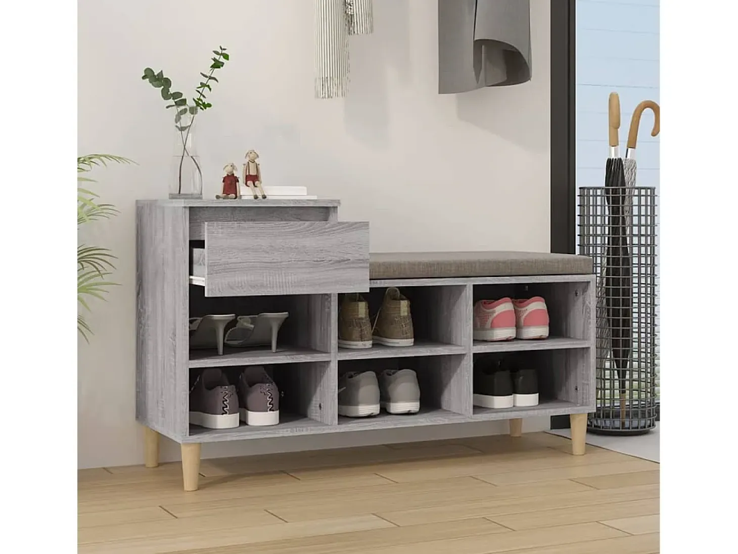 Mueble zapatero madera contrachapada gris Sonoma 102x36x60 cm ES455524