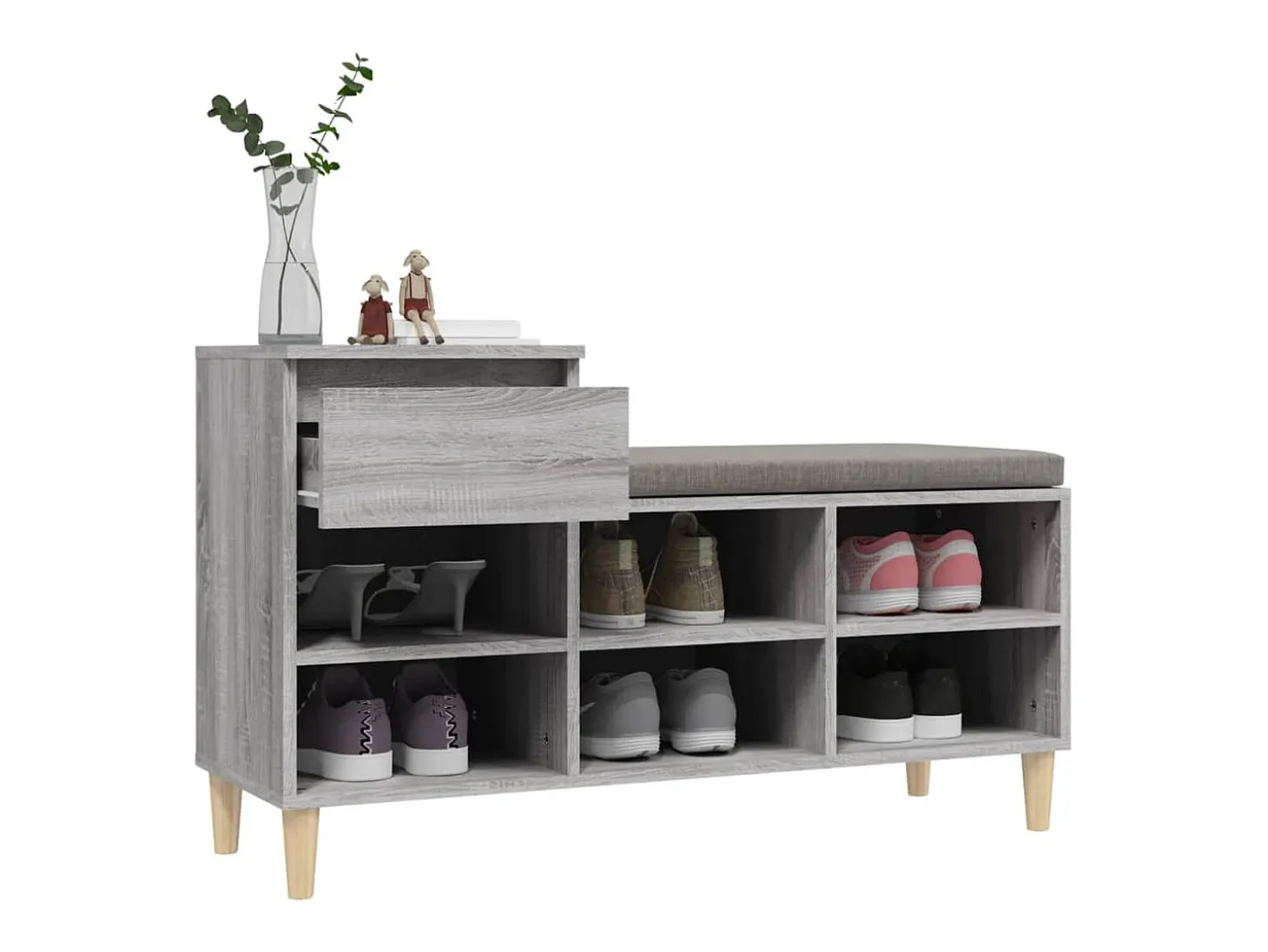 Mueble zapatero madera contrachapada gris Sonoma 102x36x60 cm ES455524