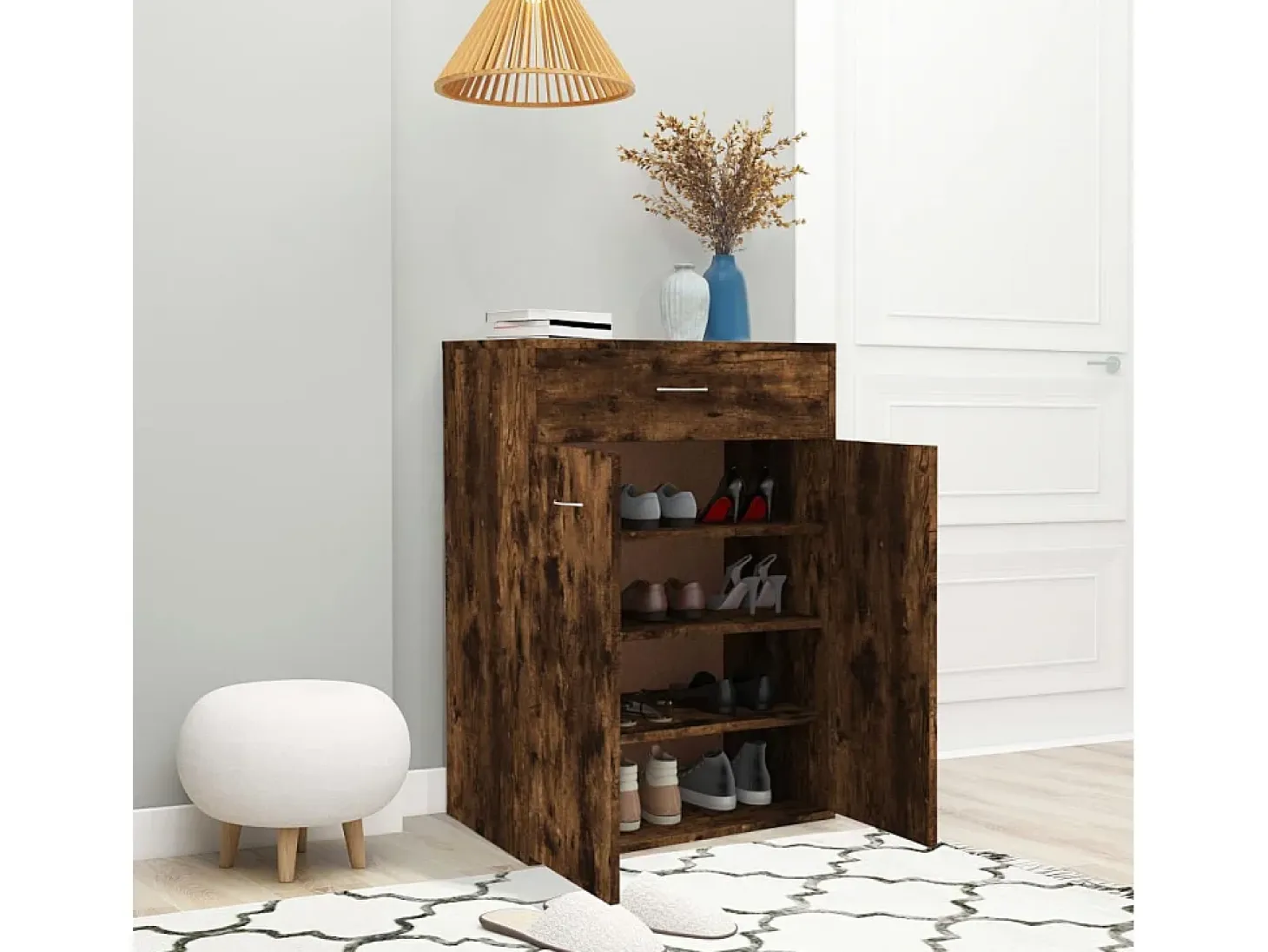 Mueble zapatero madera contrachapada roble ahumado 60x35x84 cm ES712310