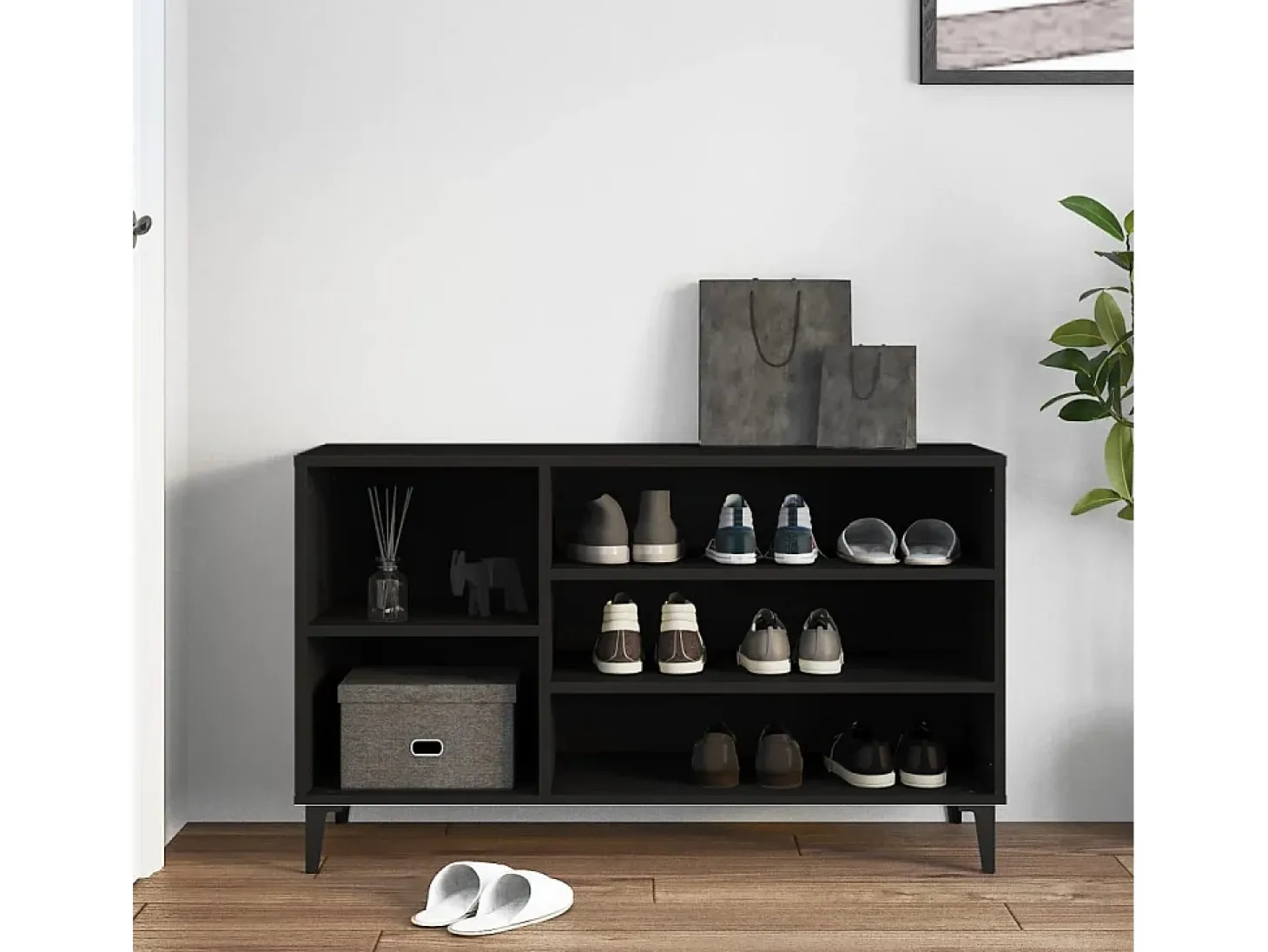 Mueble zapatero madera contrachapada negro 102x36x60 cm ES589119