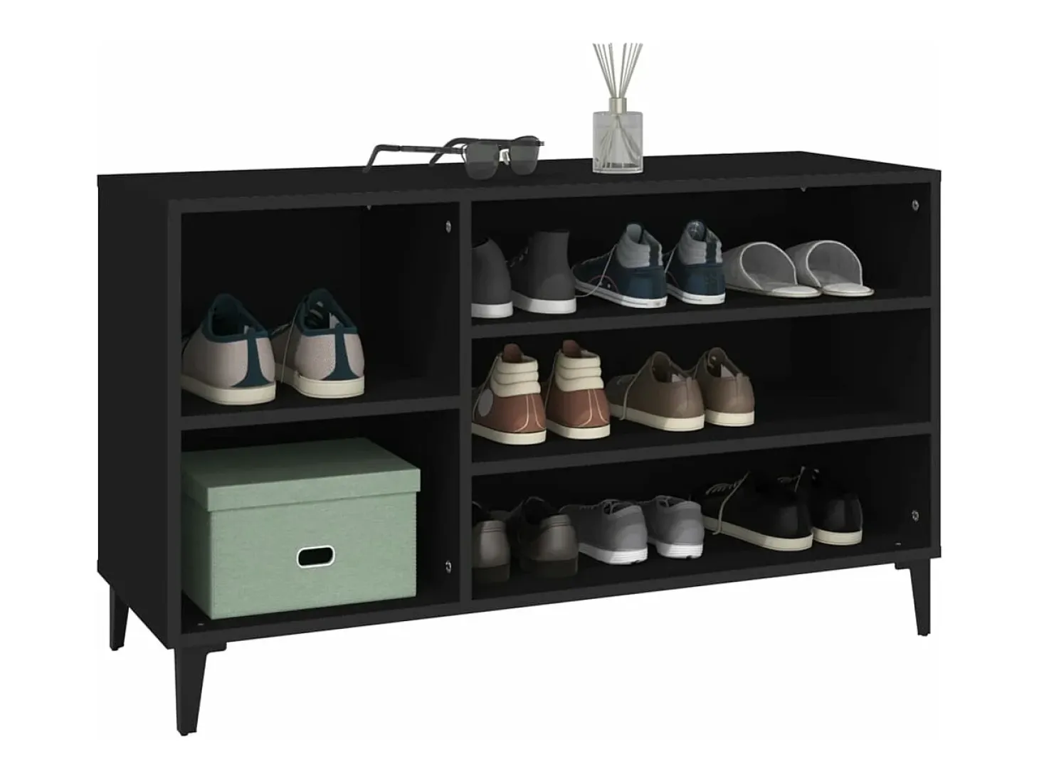 Mueble zapatero madera contrachapada negro 102x36x60 cm ES589119