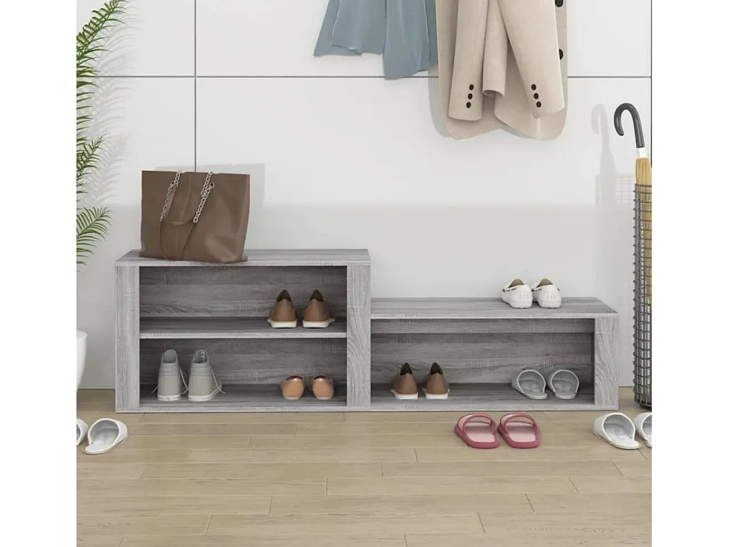 Mueble zapatero madera contrachapada gris Sonoma 150x35x45 cm ES568148
