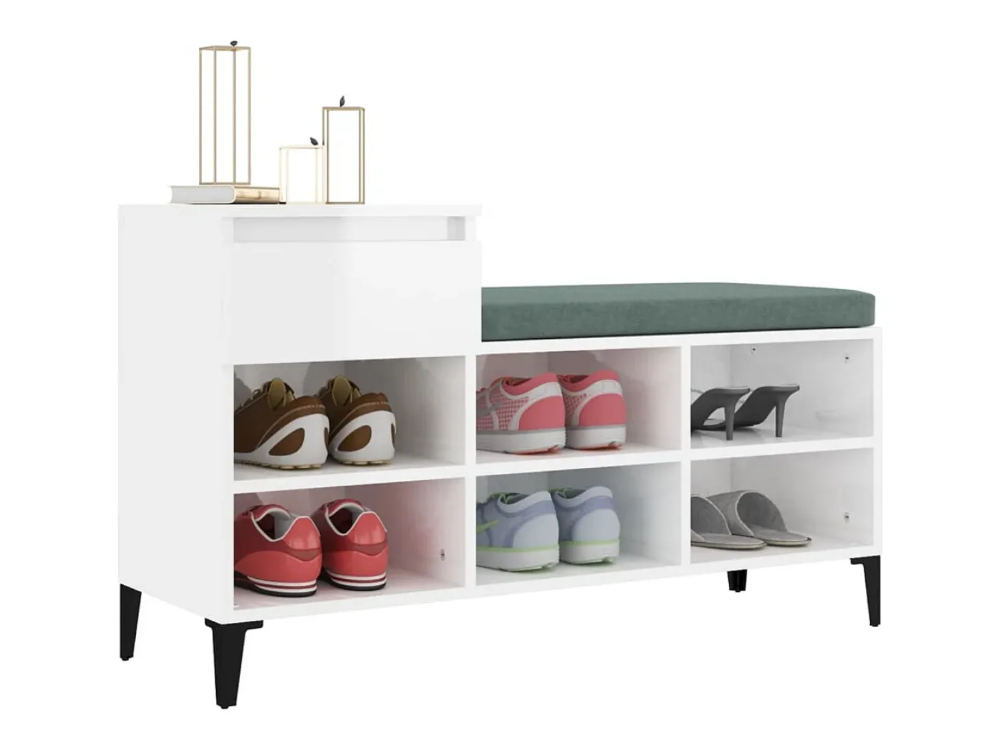 Mueble zapatero madera contrachapada blanco brillo 102x36x60 cm ES315393