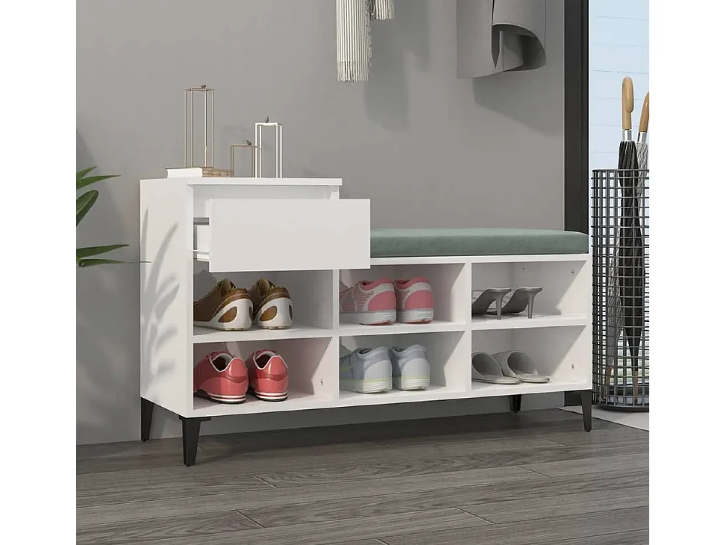 Mueble zapatero madera contrachapada blanco brillo 102x36x60 cm ES315393